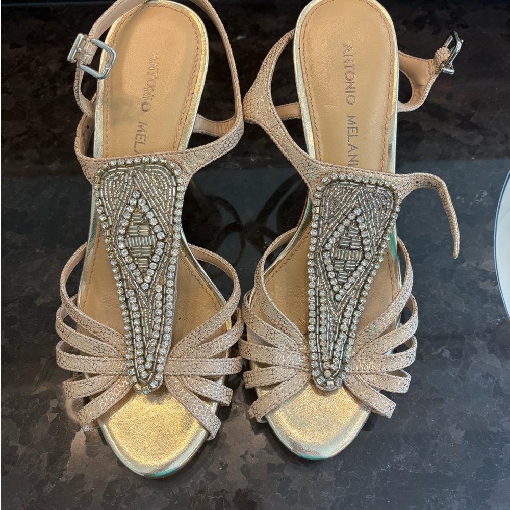 Antonio Melani Metallic Beaded Sandals